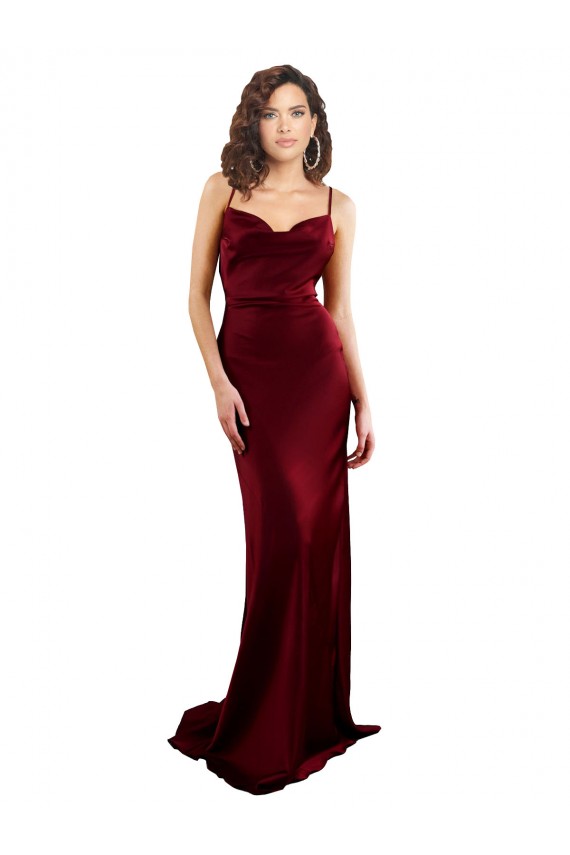 Wholesale Open Back Burgundy Sheath Cowl Neck Long Prom Dress Canada