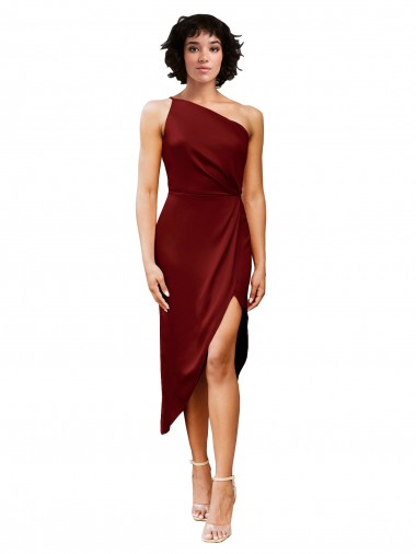 Wholesale Burgundy Sheath One Shoulder Midi Length Black Tie Prom Dress Canada