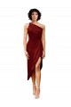 Wholesale Burgundy Sheath One Shoulder Midi Length Black Tie Prom Dress Canada