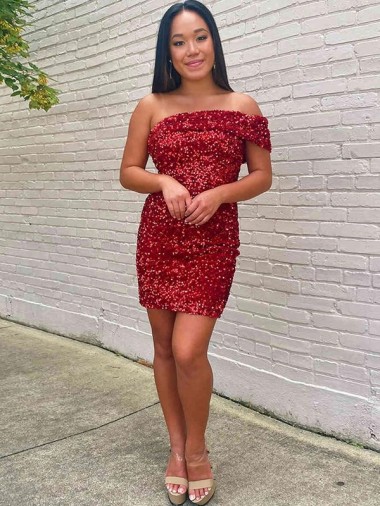 Wholesale Burgundy Sheath One Shoulder Short Prom Dress Canada