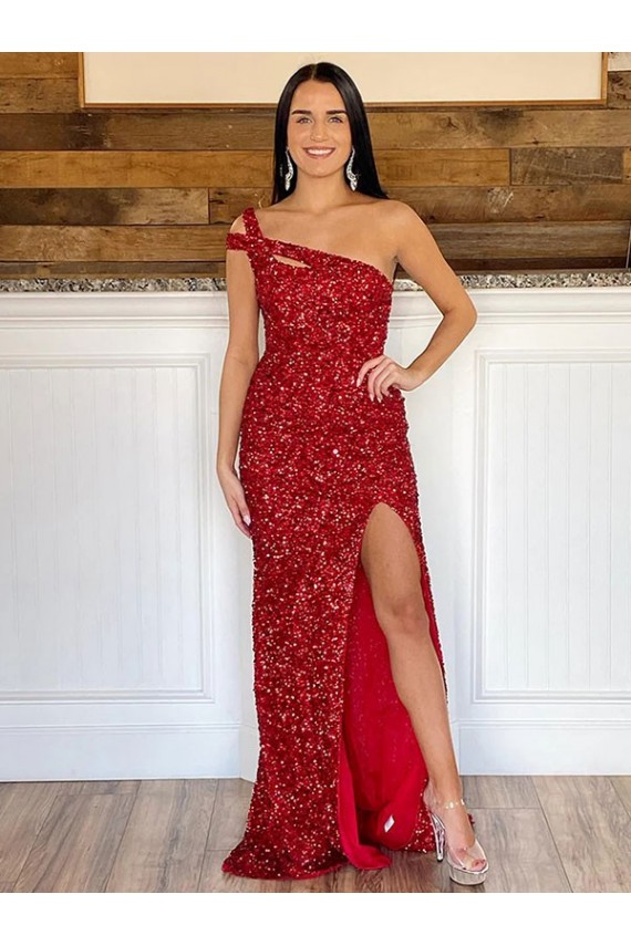 Wholesale Burgundy Sheath One Shoulder Sweep Train Prom Dress Canada