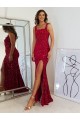 Wholesale Burgundy Sheath Square Neck Long Prom Dress Canada