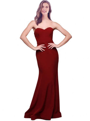 Wholesale Low Back Burgundy Sheath Strapless Long Prom Dress Canada