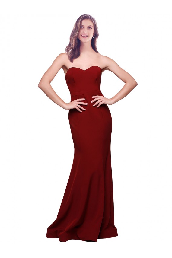Wholesale Low Back Burgundy Sheath Strapless Long Prom Dress Canada