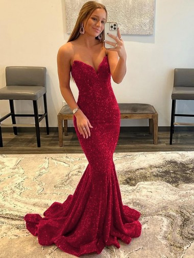 Wholesale Burgundy Sheath Sweetheart Sweep Train Prom Dress Canada