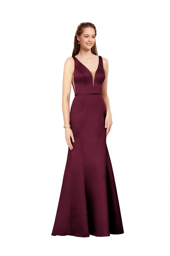 Wholesale V-Back Burgundy Sheath V-Neck Long Prom Dress Canada