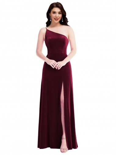 Wholesale Burgundy Trumpet One Shoulder Long Black Tie Prom Dress / Prom Dress Canada