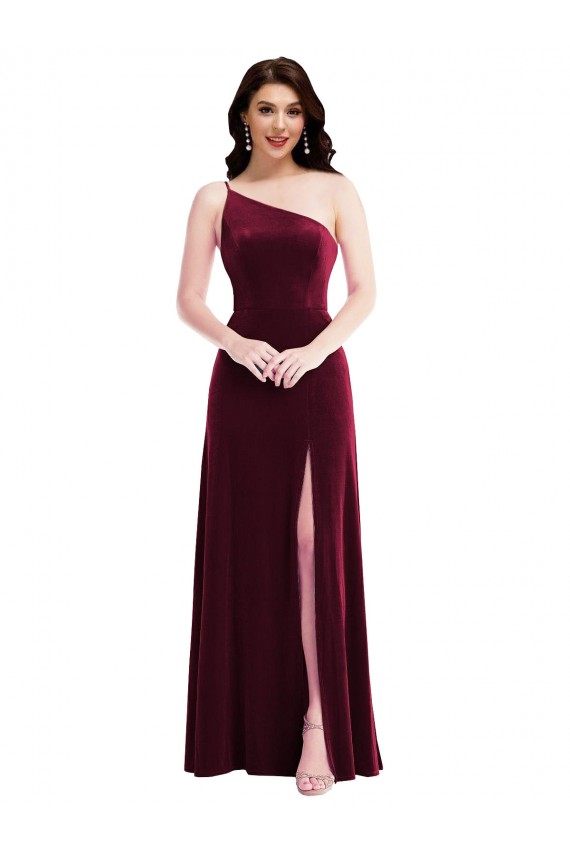 Wholesale Burgundy Trumpet One Shoulder Long Black Tie Prom Dress / Prom Dress Canada