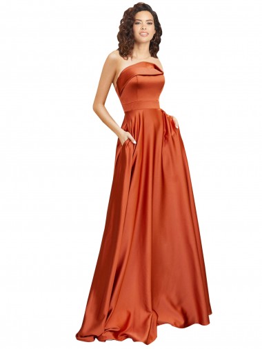 Wholesale Low Back Burnt Orange A-Line Round Neck Sweep Train Prom Dress Canada