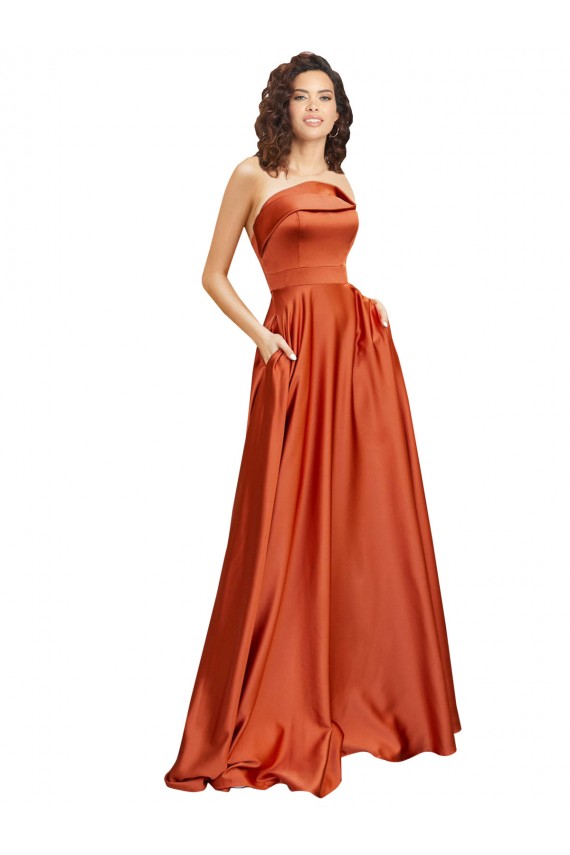 Wholesale Low Back Burnt Orange A-Line Round Neck Sweep Train Prom Dress Canada