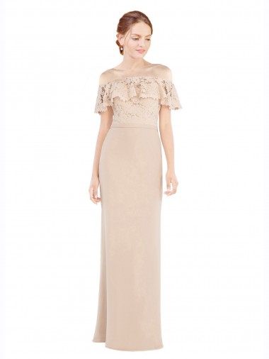 Wholesale Champagne A-Line Off the Shoulder Long Prom Dress Canada