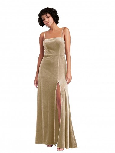 Wholesale Low Back Champagne A-Line Square Neck Long Prom Dress Canada