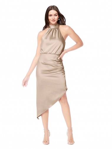 Wholesale Champagne Pink A-Line Halter Neck Midi Length High Low Prom Dress Canada