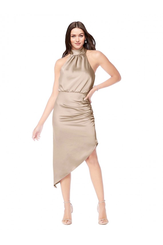 Wholesale Champagne Pink A-Line Halter Neck Midi Length High Low Prom Dress Canada