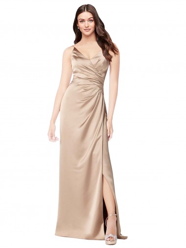 Wholesale Low Back Champagne Pink A-Line V-Neck Long Prom Dress Canada