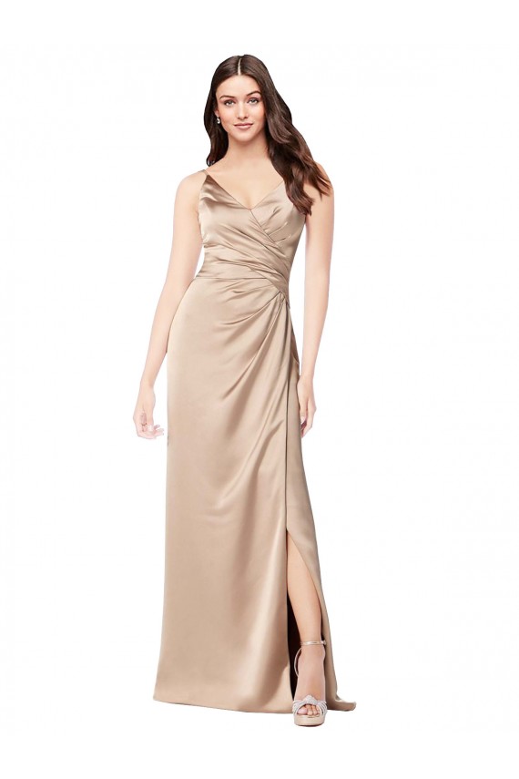 Wholesale Low Back Champagne Pink A-Line V-Neck Long Prom Dress Canada