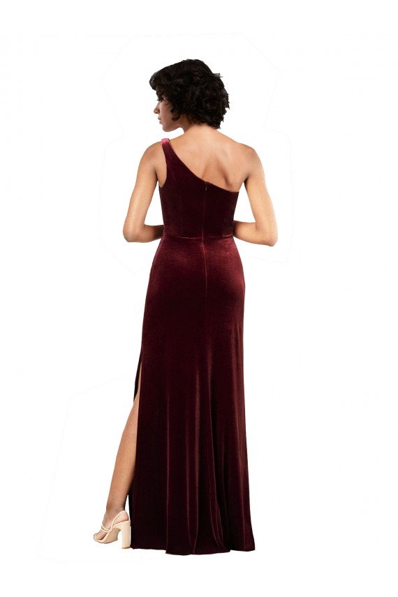 Wholesale Burgundy Column One Shoulder Long Prom Dress Canada
