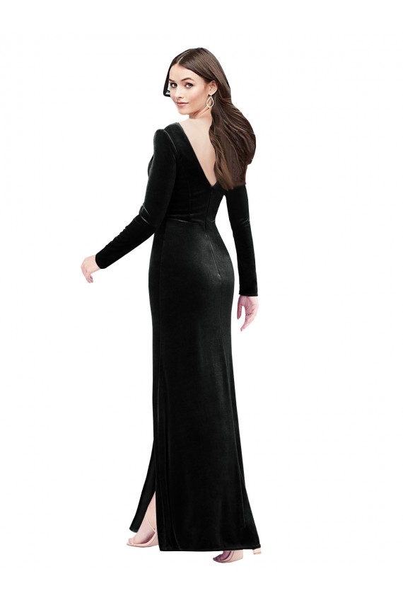 Wholesale V-Back Black Column V-Neck Long Prom Dress Canada