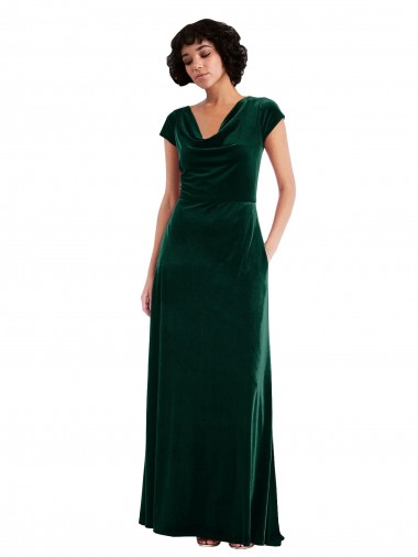 Wholesale Dark Green A-Line Cowl Neck Long Black Tie Prom Dress Canada