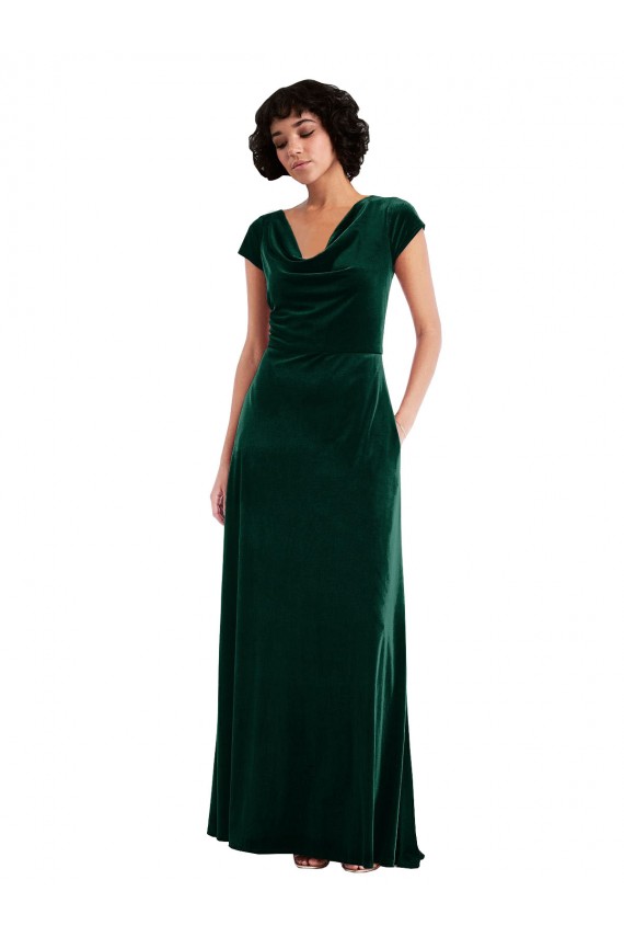 Wholesale Dark Green A-Line Cowl Neck Long Black Tie Prom Dress Canada