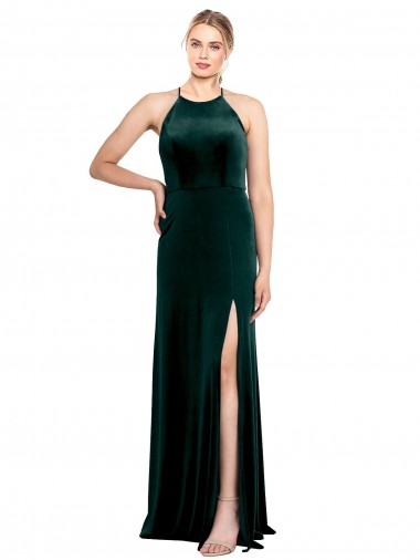 Wholesale Keyhole Back Dark Green A-Line Jewel Neck Long Prom Dress Canada