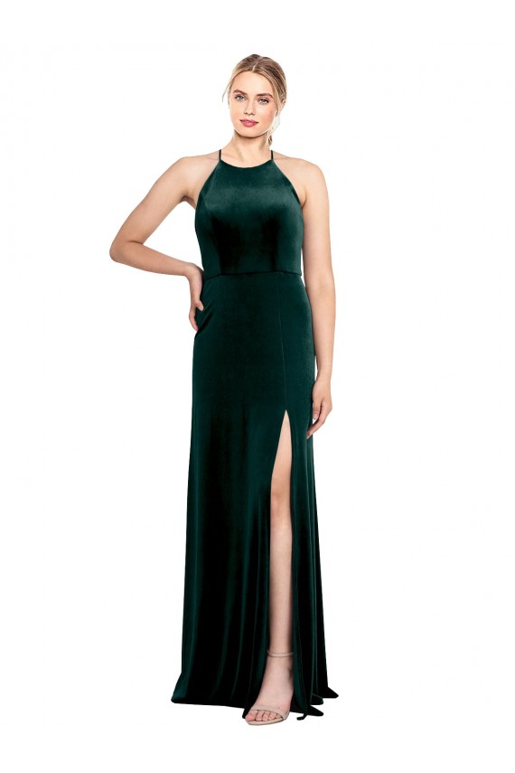 Wholesale Keyhole Back Dark Green A-Line Jewel Neck Long Prom Dress Canada