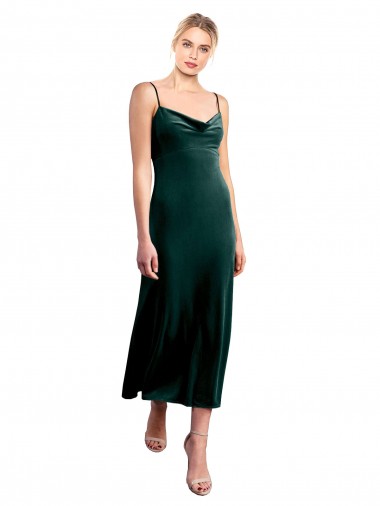 Wholesale Low Back Dark Green A-Line Cowl Neck Midi Length Prom Dress Canada