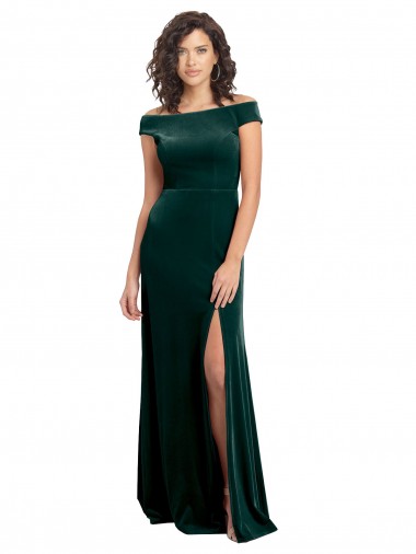 Wholesale Dark Green A-Line Square Neck Long Stretch Velvet Prom Dress Canada