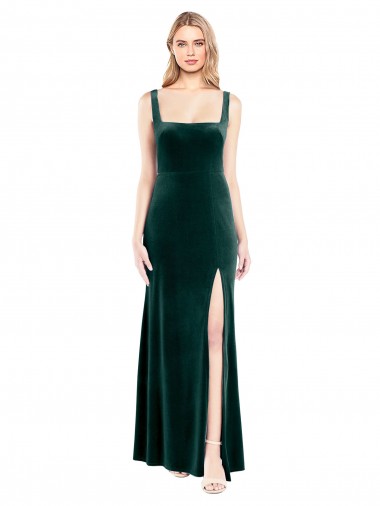Wholesale Dark Green A-Line Square Neck Long Prom Dress Canada