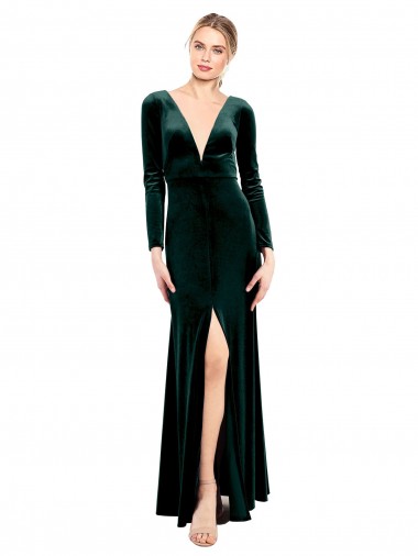 Wholesale Open Back Dark Green A-Line V-Neck Long Black Tie Prom Dress Canada