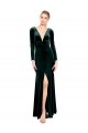 Wholesale Open Back Dark Green A-Line V-Neck Long Black Tie Prom Dress Canada