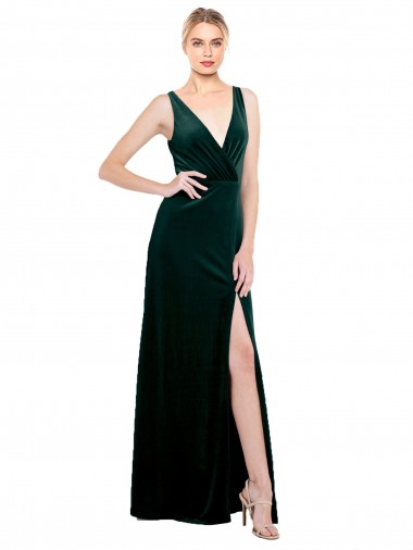 Wholesale V-Back Dark Green A-Line V-Neck Long Black Tie Prom Dress / Prom Dress Canada