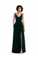 Wholesale Dark Green A-Line V-Neck Long Stretch Velvet Evening Prom Dress Canada