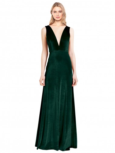 Wholesale V-Back Dark Green A-Line V-Neck Long Prom Dress Canada