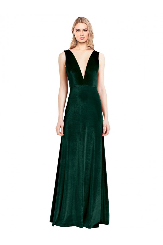 Wholesale V-Back Dark Green A-Line V-Neck Long Prom Dress Canada