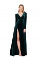 Wholesale Dark Green A-Line V-Neck Sweep Train Black Tie Prom Dress Canada