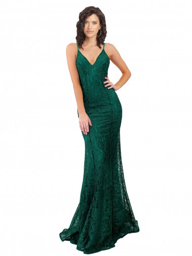 Wholesale Open Back Dark Green Mermaid V-Neck Long Black Tie Prom Dress Canada