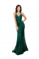 Wholesale Open Back Dark Green Mermaid V-Neck Long Black Tie Prom Dress Canada