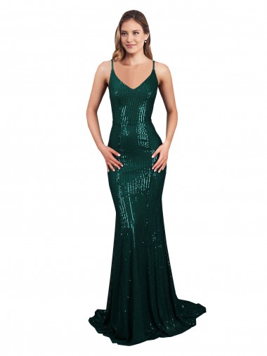 Wholesale Low Back Dark Green Mermaid V-Neck Long Prom Dress Canada
