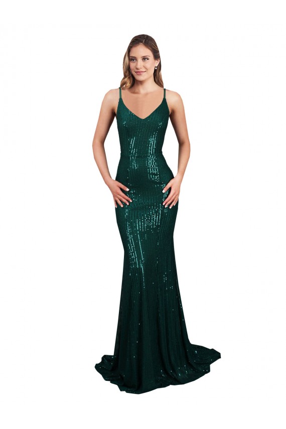 Wholesale Low Back Dark Green Mermaid V-Neck Long Prom Dress Canada