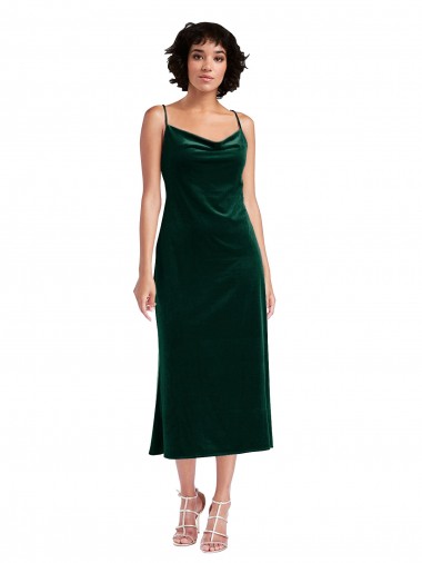 Wholesale Open Back Dark Green Sheath Cowl Neck Midi Length Black Tie Prom Dress Canada
