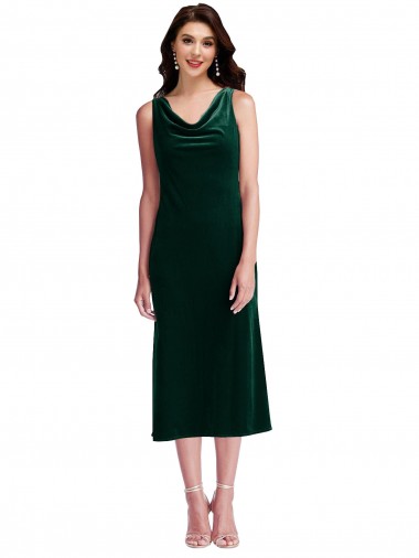 Wholesale V-Back Dark Green Sheath Cowl Neck Midi Length Prom Dress Canada