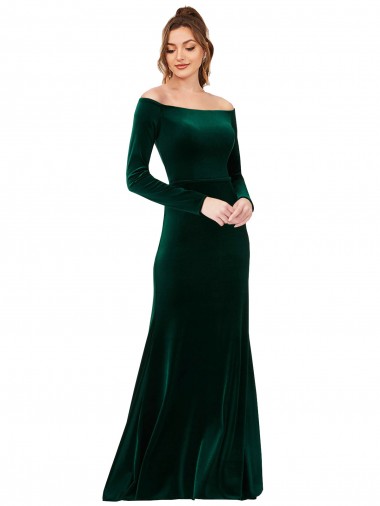 Wholesale Dark Green Sheath Off the Shoulder Long Prom Dress Canada