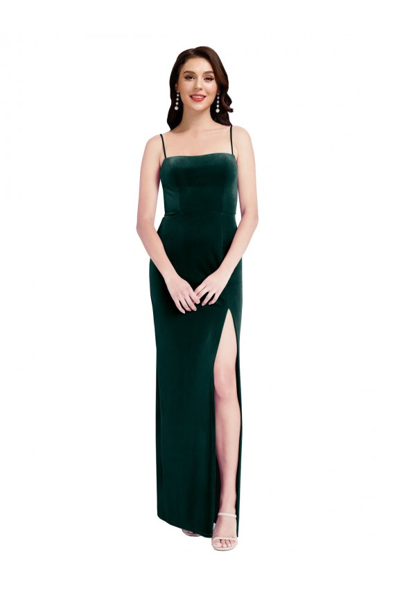 Wholesale Low Back Dark Green Sheath Square Neck Long Prom Dress Canada