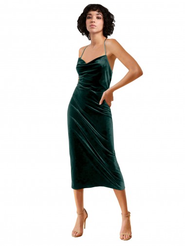 Wholesale Open Back Dark Green Sheath Cowl Neck Midi Length Prom Dress Canada