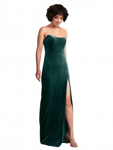 Wholesale Low Back Dark Green Sheath Strapless Long Black Tie Prom Dress Canada