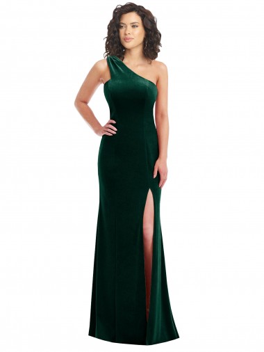 Wholesale Dark Green Trumpet One Shoulder Long Black Tie Prom Dress Canada