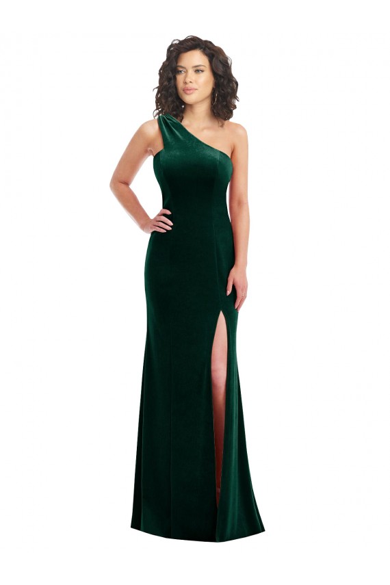 Wholesale Dark Green Trumpet One Shoulder Long Black Tie Prom Dress Canada