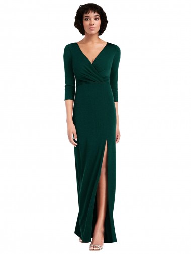 Wholesale V-Back Dark Green Trumpet V-Neck Long Sleeves Long Prom Dress Canada