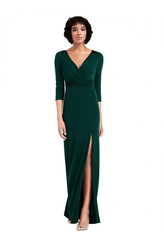 Wholesale V-Back Dark Green Trumpet V-Neck Long Sleeves Long Prom Dress Canada